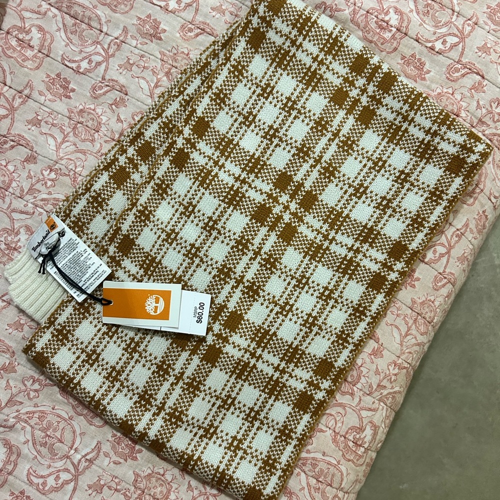 Timberland Tan and White Plaid Scarf